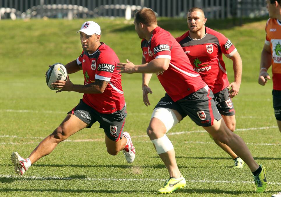  Benji Marshall training with his teammates at WIN Stadium on Tuesday. Picture: KIRK GILMOUR