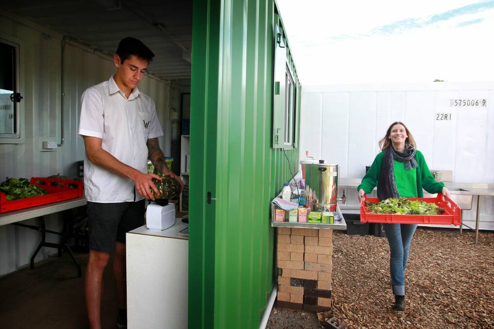 Student Jamie Henning and Green Connect manager Jess Moore at Warrawong High School's farm. Picture: SYLVIA LIBER