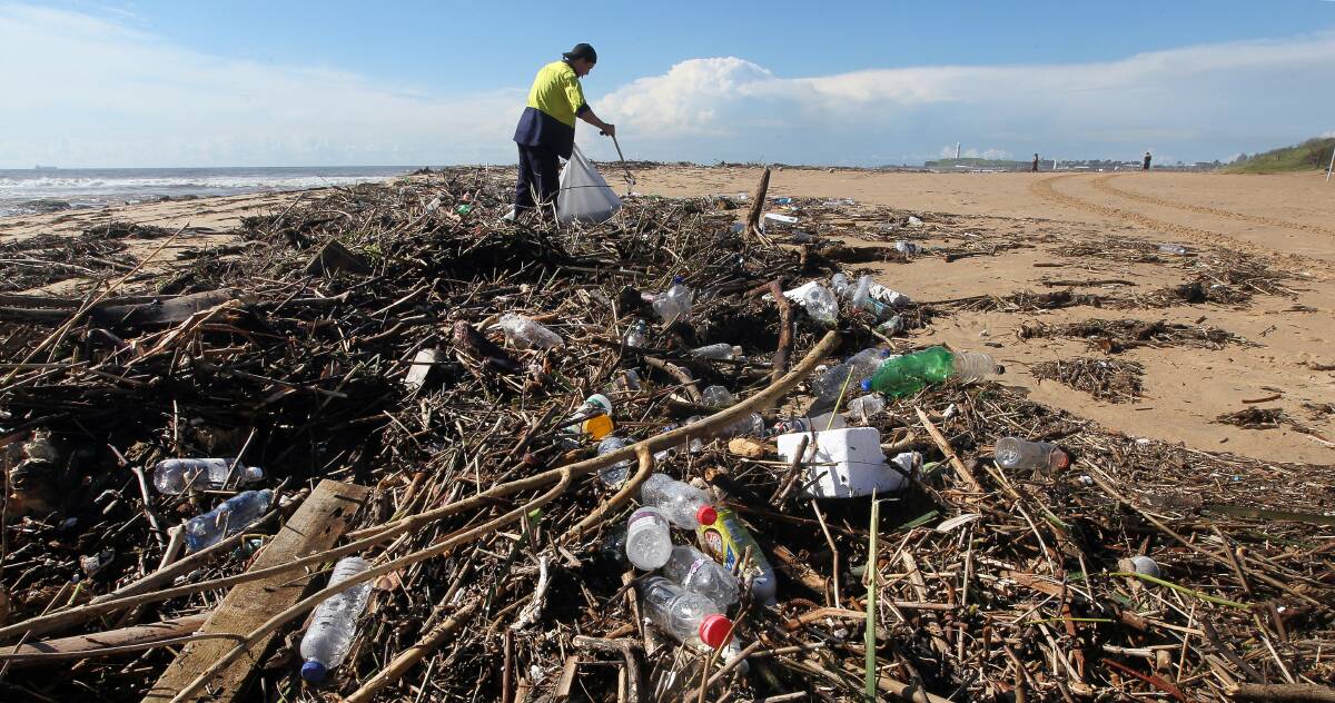 Plastic waste litters the lagoon side of North Gong Beach. Picture: SYLVIA LIBER