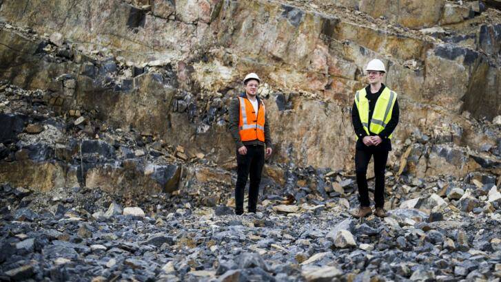 Michael David, 25,  and Nathan O'Connor, 24,  hope to secure ongoing jobs at Lynwood quarry near Marulan. Photo: Rohan Thomson