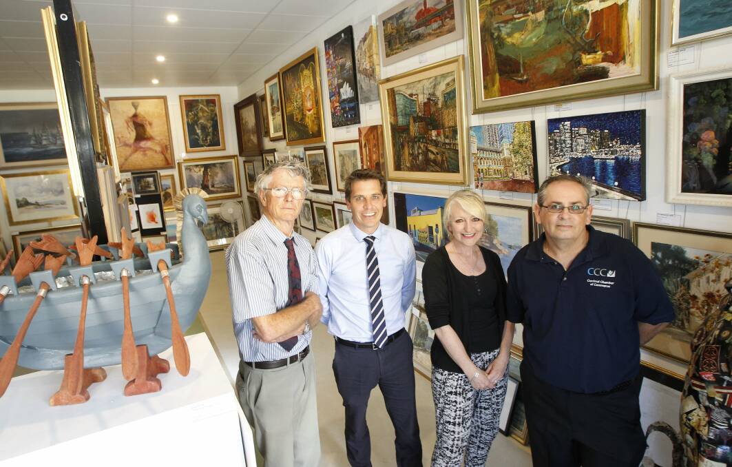 Ken Finlayson, Keira MP Ryan Park, Louise Beaton and Paul Boultwood (Corrimal Chamber of Commerce) want support for a Corrimal arts festival. Picture: ANDY ZAKELI