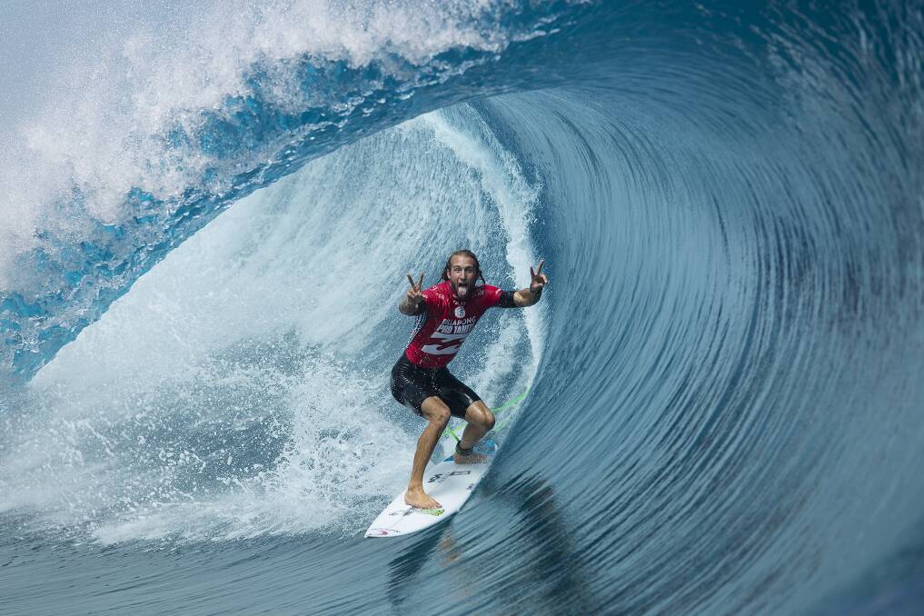 Owen Wright scores big on near perfect waves in Tahiti on Tuesday.