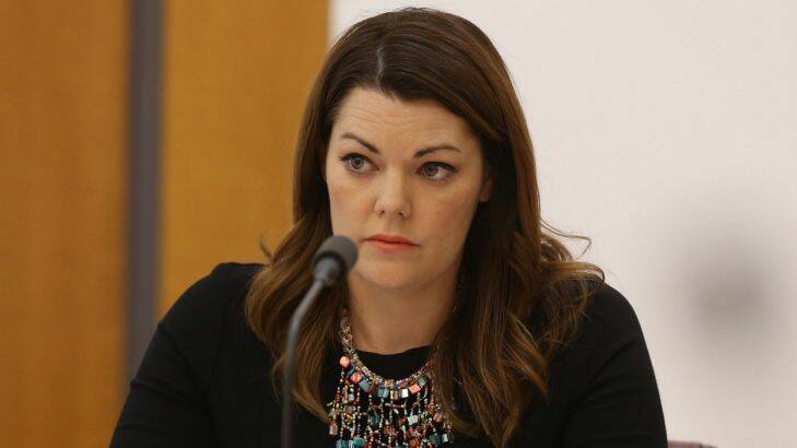 Senator Sarah Hanson Young questioned Jon Nichols who appeared before a Senate Select Committee into detention conditions in Nauru at Parliament House in Canberra on Thursday 20 August 2015. Photo: Andrew Meares