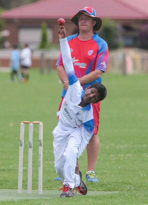 Effort: Lalith Jennepalli of Wests sends down a delivery in an under-12s game earlier this season. Picture: ADAM McLEAN