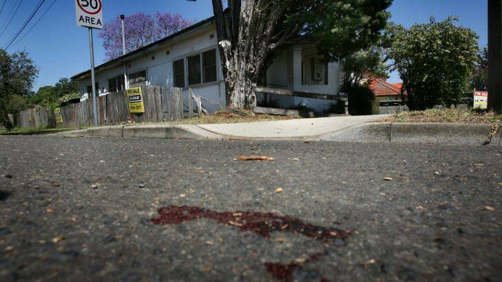 Blood stained the road after the van's theft. Photo: Kate Geraghty