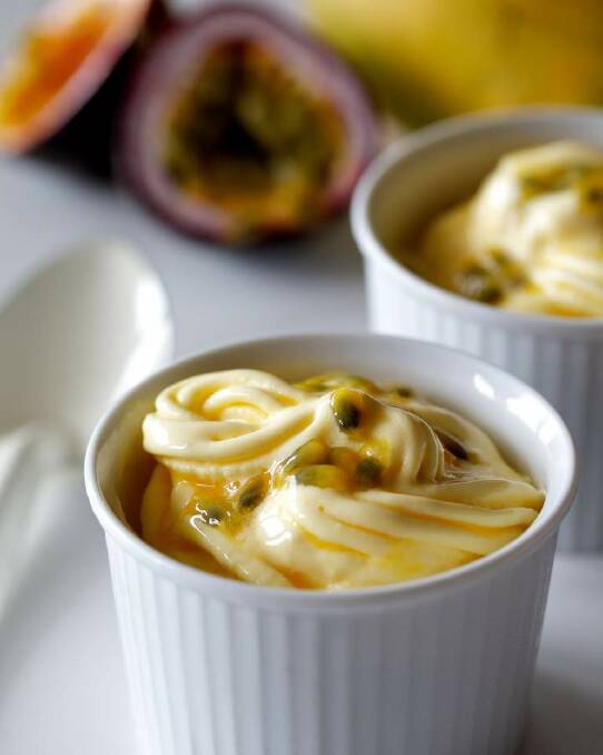 Make your own mango passionfruit fro-yo <a href="http://www.goodfood.com.au/good-food/cook/recipe/mango-passionfruit-frozen-yoghurt-20150113-3o1xh.html"><b>(Recipe here).</b></a> Photo: Edwina Pickles