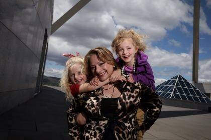 Former MP Sophie Mirabella with her children Kitty and Alexandra at Parliament House. Photo: Andrew Meares