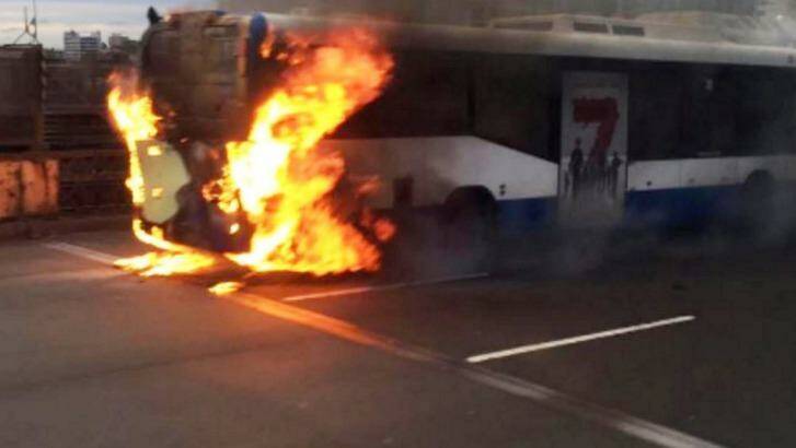 The bus that caught fire on the Harbour Bridge in September last year.
