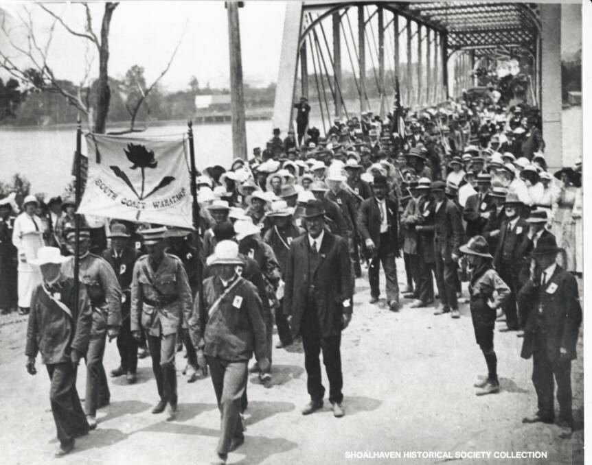 The marchers cross the Shoalhaven River. Picture: SHOALHAVEN HISTORICAL SOCIETY
