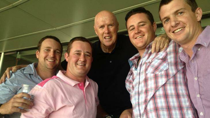 Left to right: Sydney Test match enthusiasts; Chris Berry (Trundle), Grant Walker (Theodore), Kerry O'Keeffe, Steve Walker (Forbes) and Peter Clarke (Bathurst) enjoy a day out at the cricket. Photo: supplied