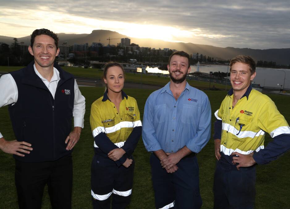 Bright future: Thomas & Coffey general manager Peter Buckley (left) with the firm's "next generation" - Megan Gregory, Chris Jansen and Brendan den Hoedt. Picture: GREG ELLIS