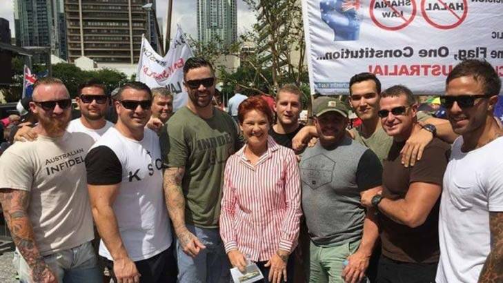 Members of Wilson Security's Nauru team are photographed at the Reclaim Australia rally with Pauline Hanson. Photo: Facebook