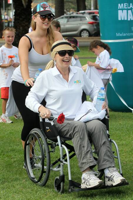Katherine and Ruth Davey  at the Melanoma March at Stuart Park on Sunday. Picture: GREG TOTMAN
