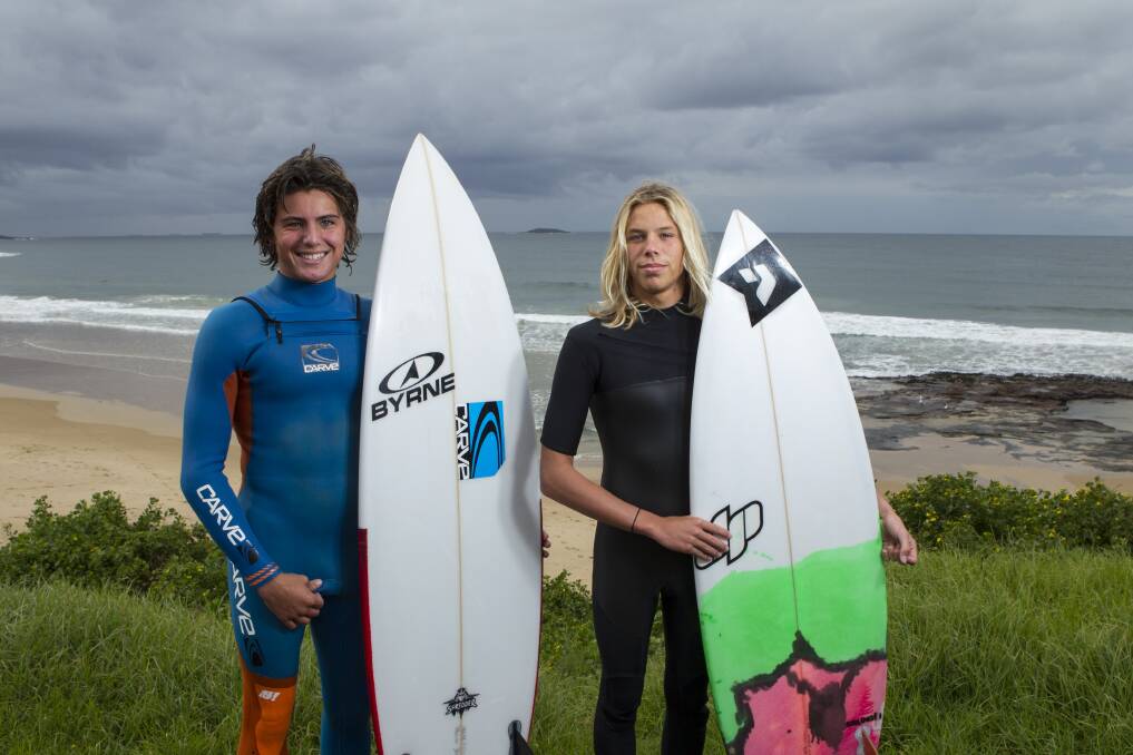 Top surfers Darcy De Clouett, left and Kyen Stuart finished first and second at the recent regional titles and are part of Illawarra Sport's High new surfing program.
