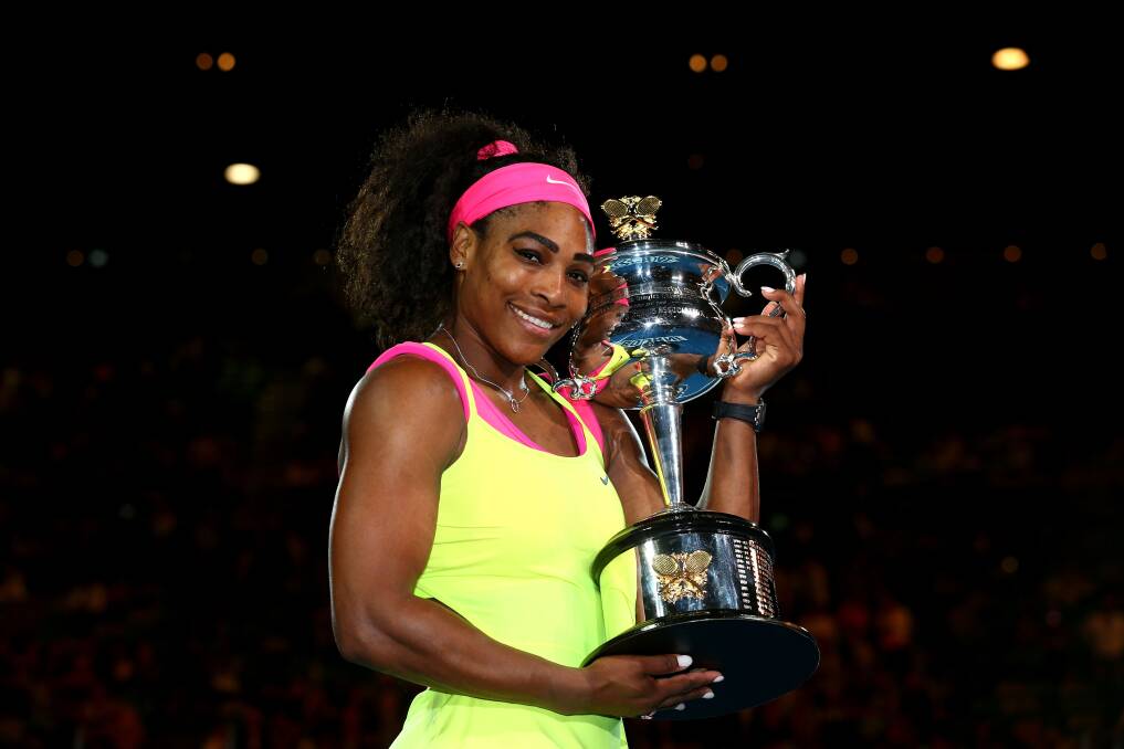Serena Williams holds the Daphne Akhurst Memorial Cup after winning the Australian Open final. Picture: GETTY IMAGES