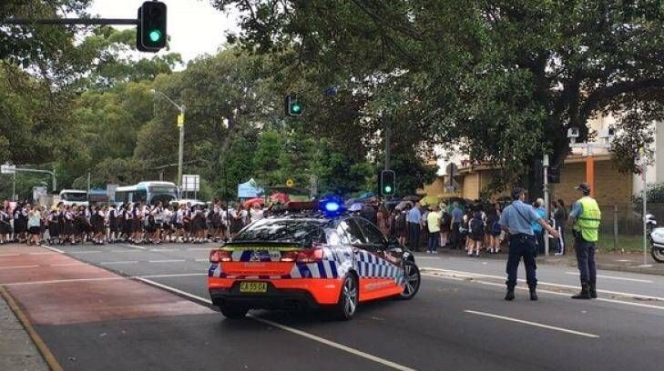 The police operation at Sydney Girls High School on Monday. Photo: Jessica Kidd, ABC News