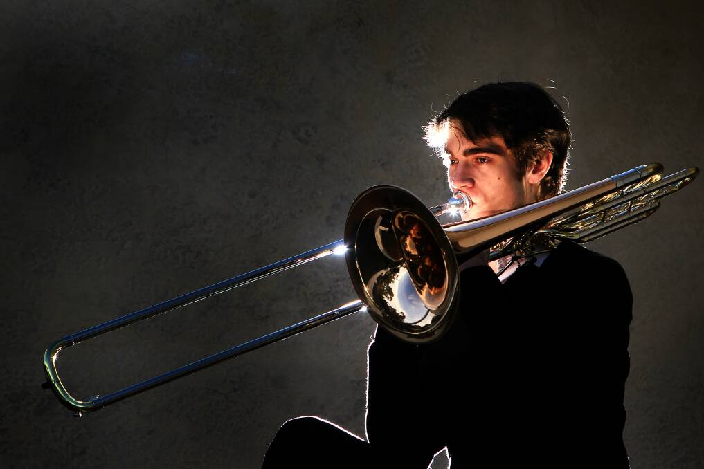 The trombone is just one of many instruments 21-year-old Des Cannings plays. Picture: SYLVIA LIBER