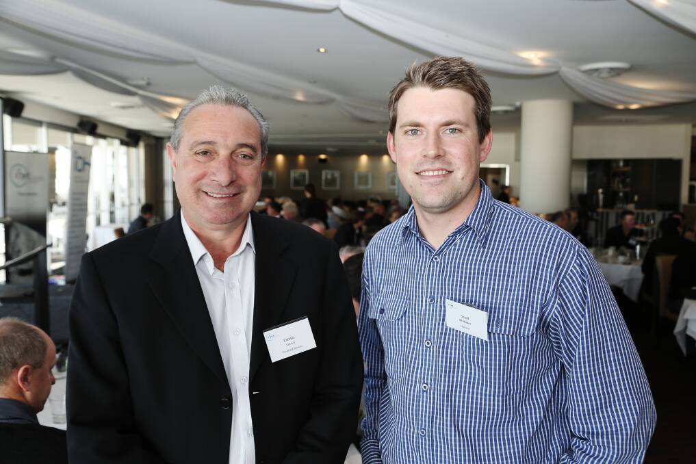 Scott Whittaker and Emilio Salucci at i3net's September breakfast meeting at the Lagoon Restaurant. Picture: GREG ELLIS