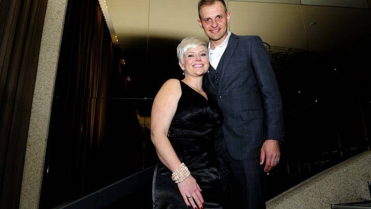 Telstra ACT Business Woman of the Year Samantha Kourtis   with her husband Dimitrie Kourtis. Photo:  Melissa Adams