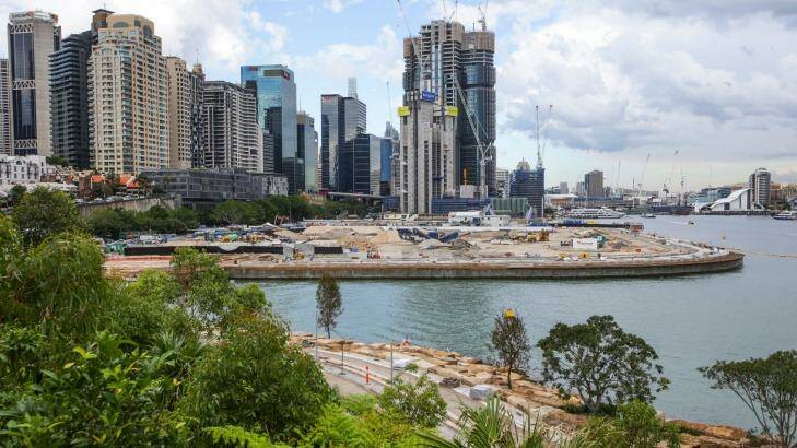 The high-rise development as viewed from Barangaroo Point, the new six-hectare Sydney harbour foreshore park. Photo: Dallas Kilponen