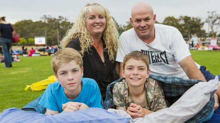 Sleeping  out: Bonython residents Tanya Taylor and Paul Skimore with their children Nathan, 13 and Jayden, 11. Photo: Jamila Toderas