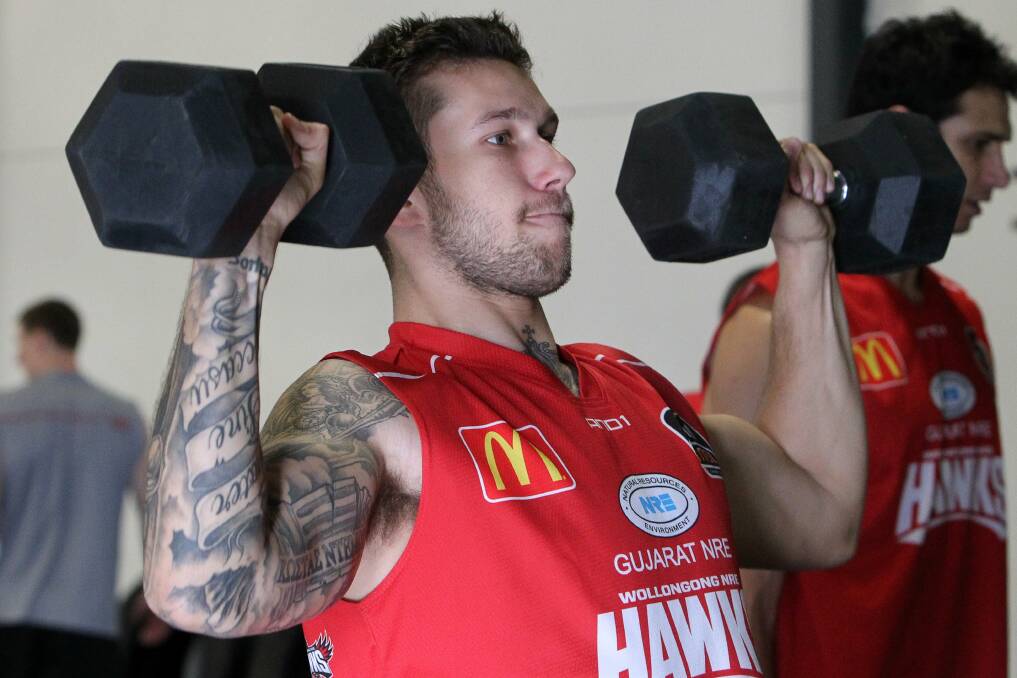 Hawks guard Tyson Demos working out at the UOW sports hub. Picture: GREG TOTMAN