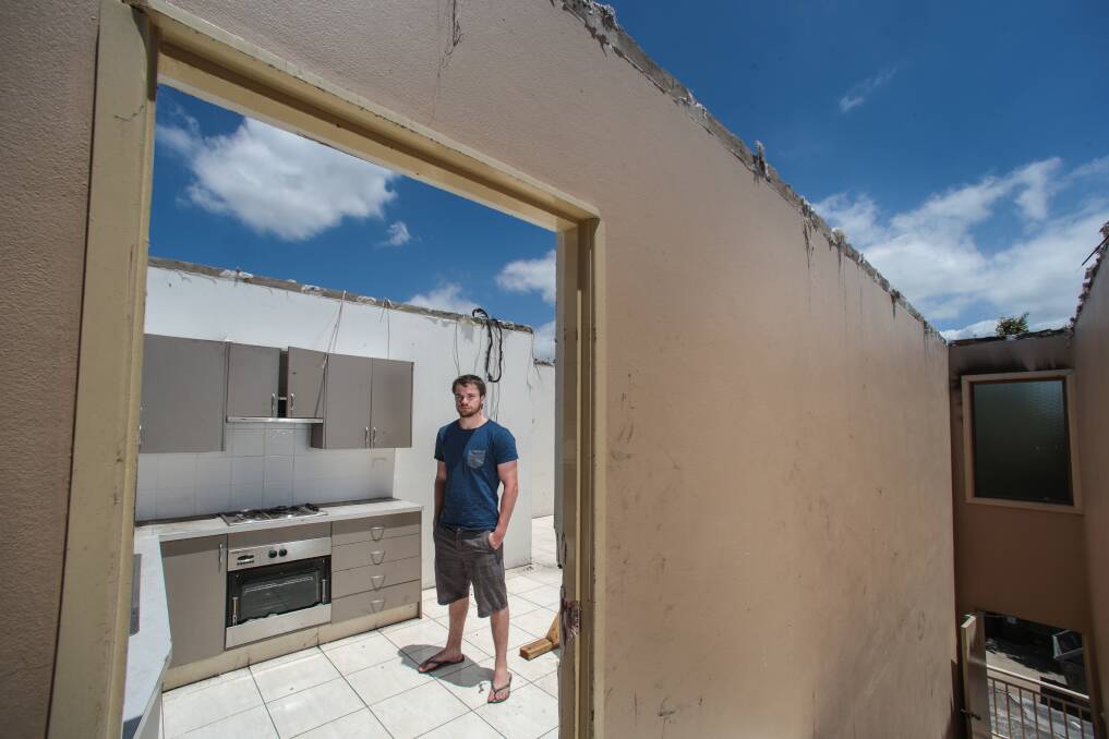 Lachlan Bartsh lost most of his possessions  to water and fire damage and then discovered thieves had stolen much of what remained, including some of his then-girlfriend’s clothes.  Picture: ADAM McLEAN