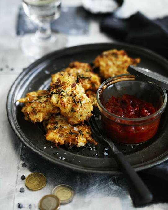 Neil Perry's cauliflower fritters with feta, mint and dill <a href="http://www.goodfood.com.au/good-food/cook/recipe/cauliflower-fritters-with-feta-mint-and-dill-20140609-39sj0.html"><b>(recipe here).</b></a> Photo: William Meppem