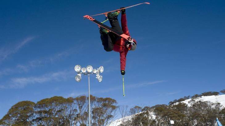 Russell Henshaw takes off at Perisher Terrain Park.  Photo: Steve Cuff