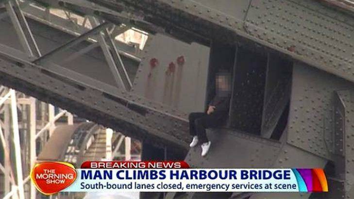 Adrian Karibian says he climbed the Sydney Harbour bridge to deliver a message from God. Photo: Channel Seven
