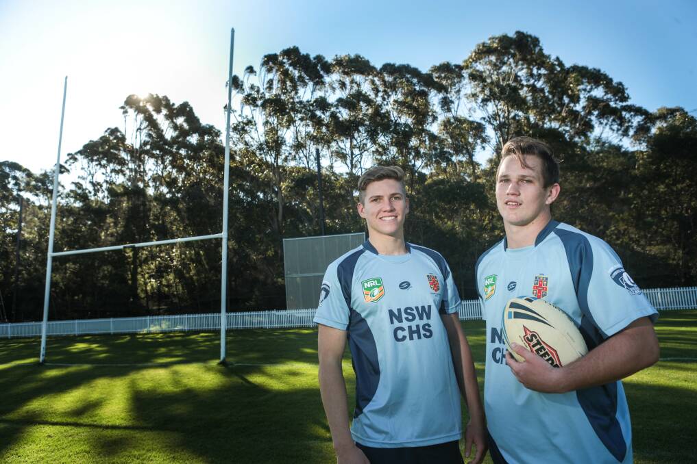 Two young men with their minds on a future in the NRL are Guy Rosewarn and Reuben Garrick, Illawarra stars with the NSW CHS under 18s and preparing for the All Schools titles here starting Sunday. Picture: ADAM McLEAN