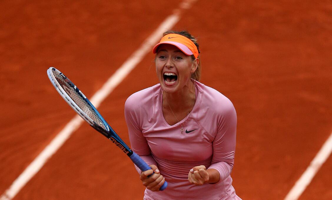 Maria Sharapova celebrates her come-from-behind win against Samantha Stosur at Roland Garros. Picture: GETTY IMAGES