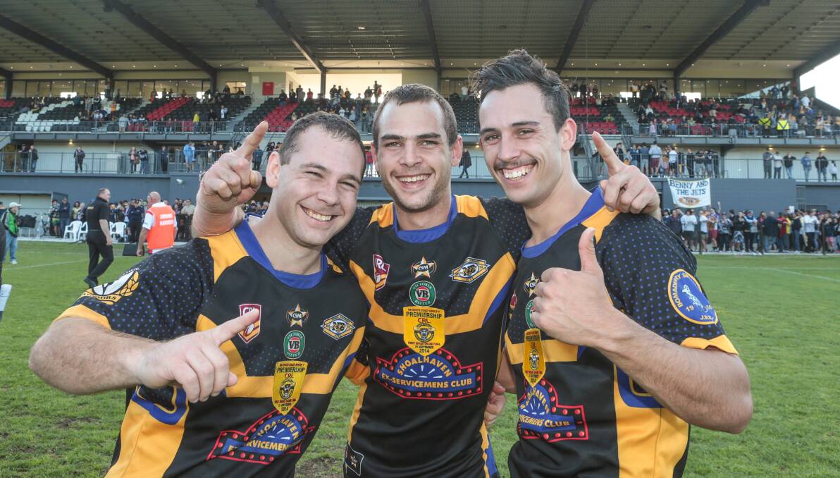 Steve, Keiran and Mark Brandon celebrate Nowra-Bomaderry's win. Picture: ADAM McLEAN