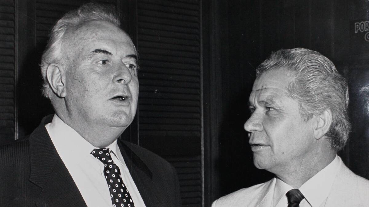Gough Whitlam with Colin Markham, former member for Keira and Wollongong, at an indigenous reconciliation event.