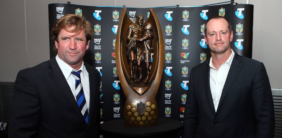 Rival coaches Des Hasler and Michael Maguire. Picture: GETTY IMAGES