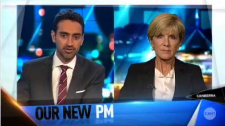 Waleed Aly grills Julie Bishop over her decision not to wanr Tony Abbott as soon as Malcolm Turnbull told her he was planning to challenge. Photo: The Project TV