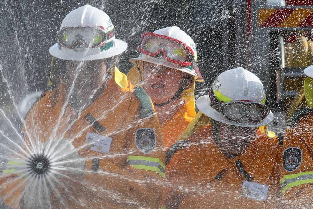 Firefighters from NSW Rural Fire Service Secondary School Cadet Program train before their graduation. Picture: GREG TOTMAN