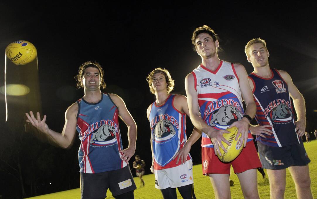 Challenge: Wollongong Bulldogs (left to right) Brad Andriske, Ben O'Kane, Andrew Barned and Jack Wells are ready for the top-of-the-table clash with Wollongong Lions at North Dalton Park on Saturday. Picture: ANDY ZAKELI