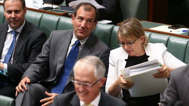Special minister of State Mal Brough (centre) has denied wrongdoing over the Ashby-Slipper affair. Photo: Andrew Meares