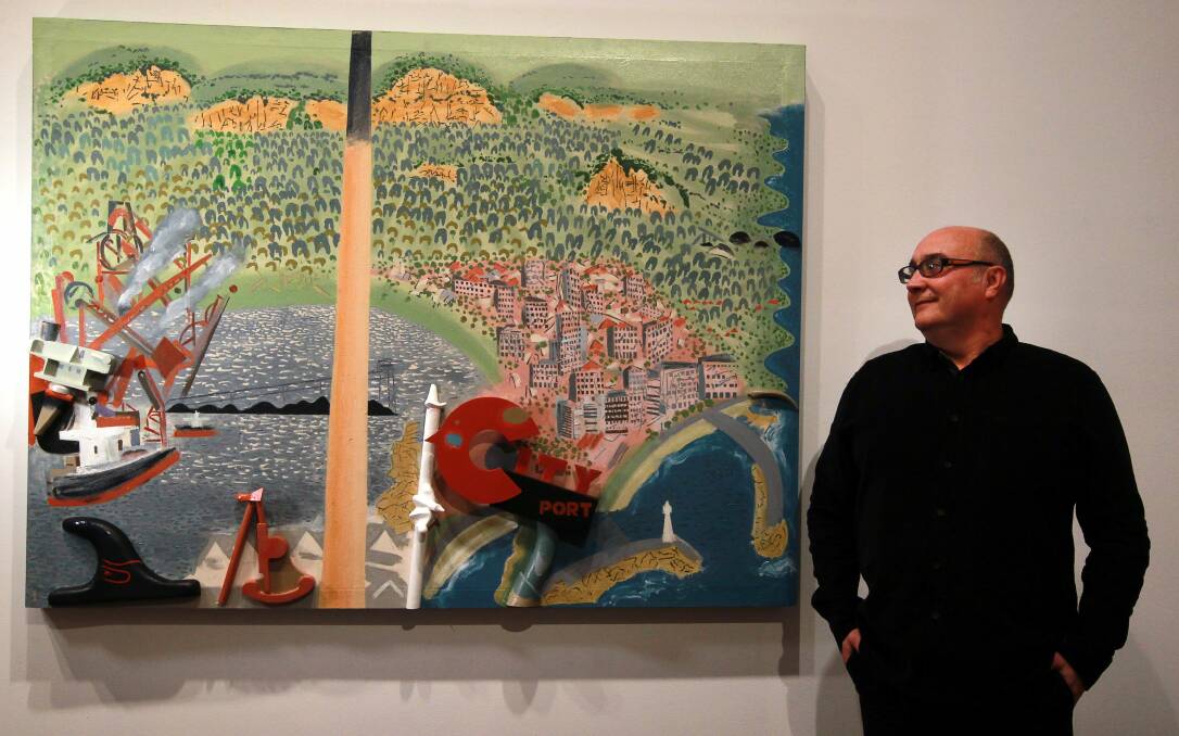 Wollongong Art Gallery's John Monteleone with Between the Escarpment and the Seas. Picture: SYLVIA LIBER