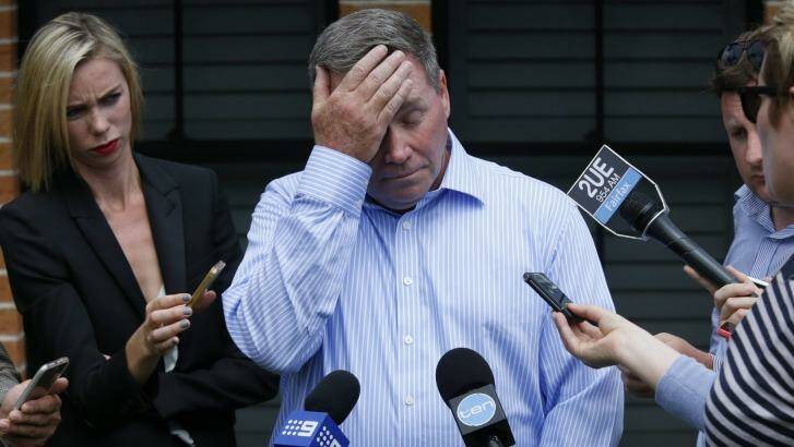 Ryde mayor Bill Pickering talks to media after he was allegedly bashed at a
voting booth.  Photo: Peter Rae