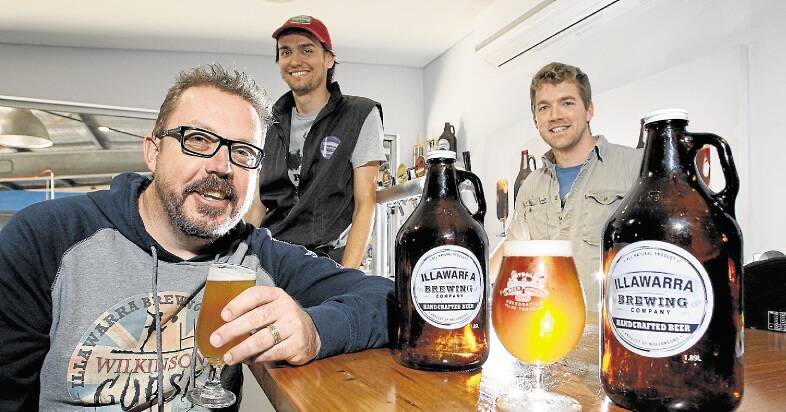 Illawarra Brewing Company's Dave McGrath, Shaun Blissett and Ashur Hall will be rubbing shoulders with some of the best brewers in the world at a Melbourne beer festival later this month. Picture: ANDY ZAKELI