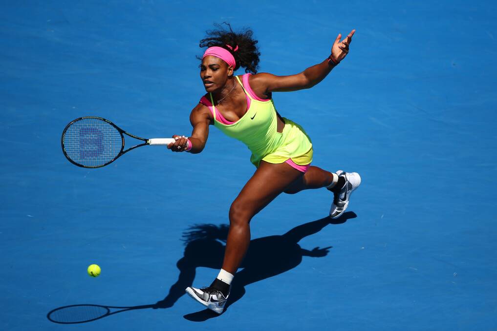 Serena Williams of the United States plays a forehand during her quarter-final match against Dominika Cibulkova of Slovakia. Picture: GETTY IMAGES