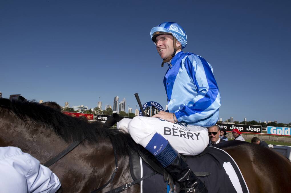 Nathan Berry seen here on Unencumbered after they won the Magic Millions. Picture: HARRISON SARAGOSSI