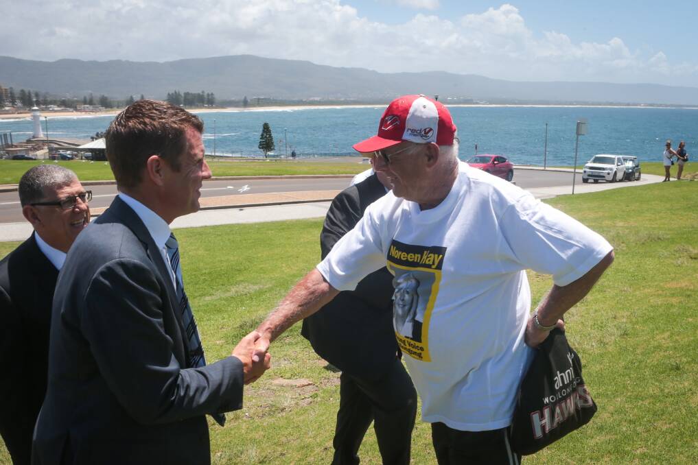 Reg Jago meets Premier Mike Baird during his visit on Thursday. Picture: ADAM McLEAN