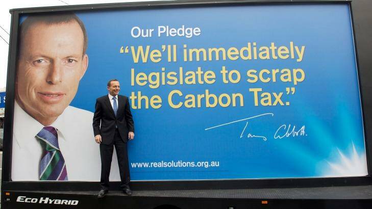 Pledge: Federal opposition leader Tony Abbott famously used truck-mounted billboards at the 2013 election. Photo: Craig Abraham CMA