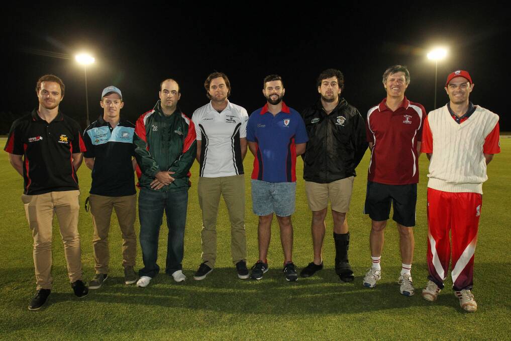 From left are Martin Luskan (Keira), Jacob Hand (Northern Districts), Stephen Kilby (Corrimal), Ryan Mattas (Port Kembla), Shannon Crewdson (Wests Illawarra), Ben Marciante (Helensburgh), Jason Welsh (Wollongong) and David Murphy (Balgownie). Picture: GREG TOTMAN
