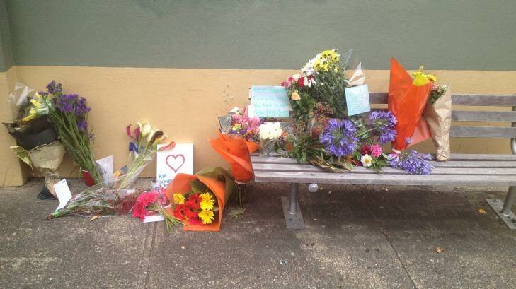 Students from Strathfield South Public School left flowers and notes at the bus stop where teacher Brian Liston died. Photo: Supplied