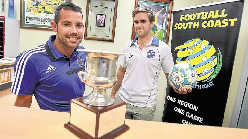 Justin Potter (Wollongong Olympic) and Bryce Daenell (Bulli) eye the silverware at stake. Picture: ORLANDO CHIODO