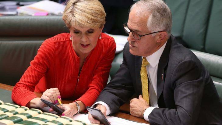 Foreign Affairs Minister Julie Bishop and Prime Minister Malcolm Turnbull. Photo: Andrew Meares